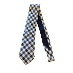Tommy Hilfiger Check Tie Navy Blue Gingham Silk Cotton Mens OS
